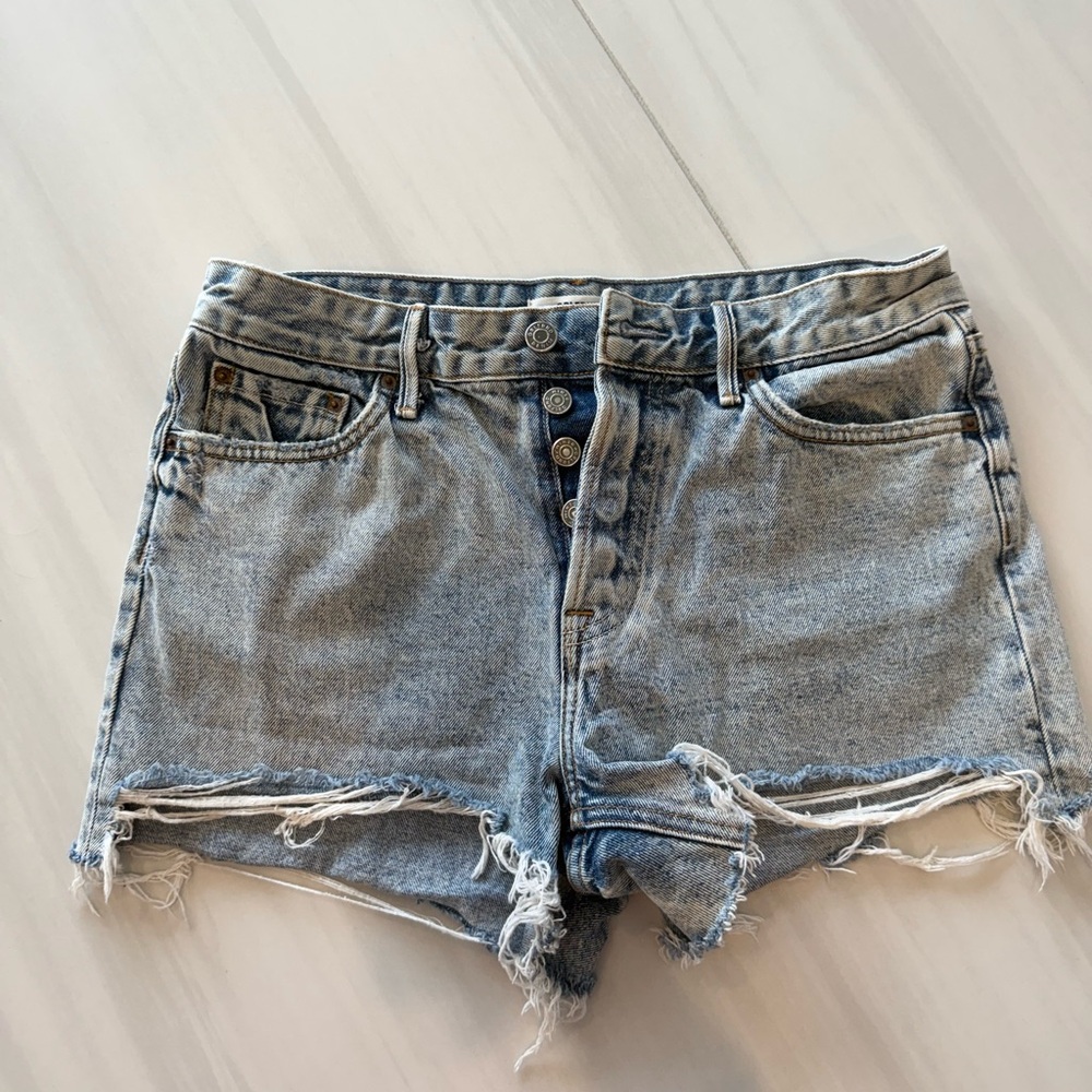 GRLFRND Blue Jean Shorts Distressed Raw-Edge Hem
